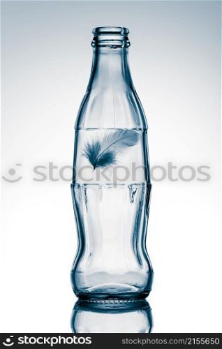 bottle with feather isolated on the white background. bottle with feather