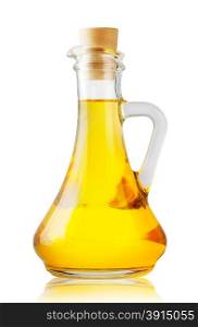 Bottle with fragrant yellow oil isolated on white background