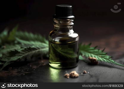 bottle with healing effect CBD cannabis extract oil Generative AI.