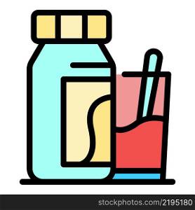 Bottle with potion and glass icon. Outline bottle with potion and glass vector icon color flat isolated. Bottle with potion and glass icon color outline vector