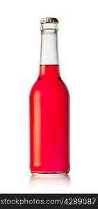 Bottle with red drink isolated on white background