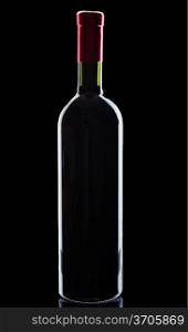 bottle with red wine isolated on black background