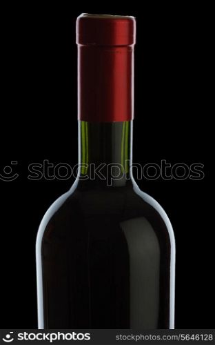 bottle with red wine isolated on black background