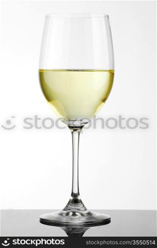 bottle with white wine and glass