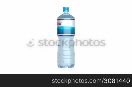 Bottled water spins on white background