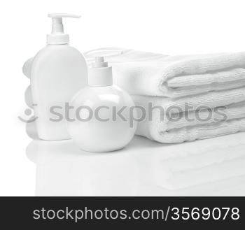 bottles and towels isolated