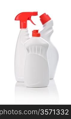bottles for clean with red covers