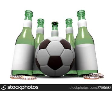 Bottles of beer and ball. 3d