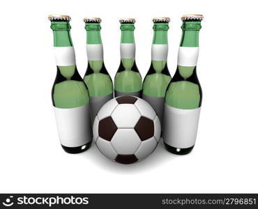 Bottles of beer and ball. 3d