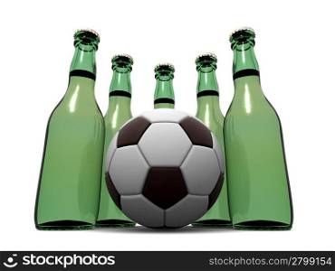 Bottles of beer and ball. 3d