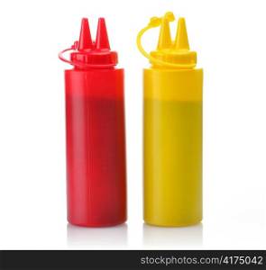 Bottles of Ketchup and Mustard.