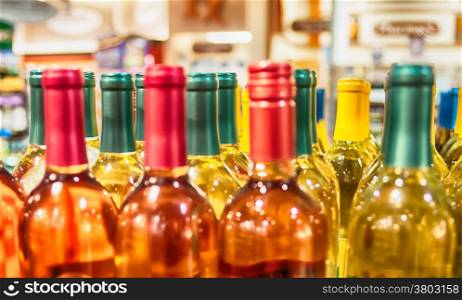Bottles of wine on display in store