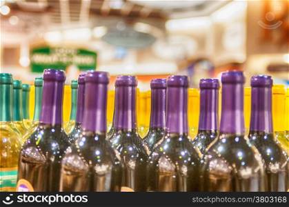 Bottles of wine on display in store