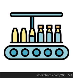 Bottles on conveyor icon. Outline bottles on conveyor vector icon color flat isolated. Bottles on conveyor icon color outline vector