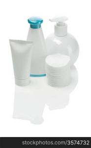 bottles tube and cotton pads