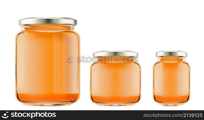 bottles with honey isolated on white background. bottles with honey isolated
