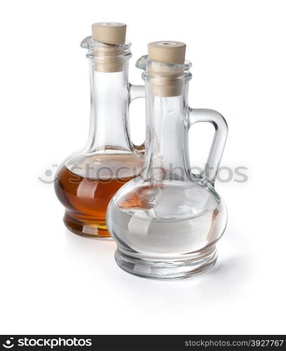Bottles with oil and vinegar on white background. with clipping path