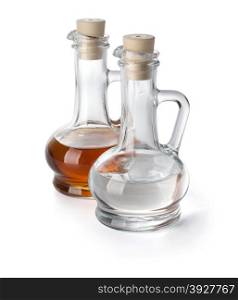 Bottles with oil and vinegar on white background. with clipping path