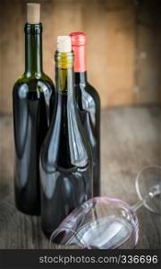 Bottles with red wine