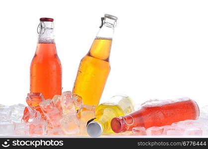 bottles with tasty drink in ice