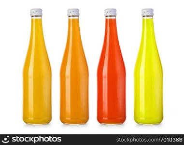 bottles with tasty fruit drink isolated on white with clipping path