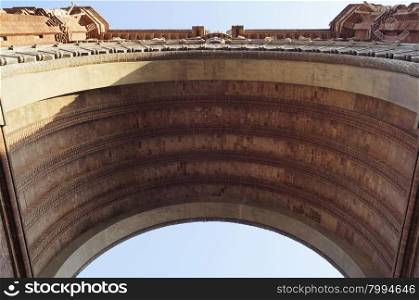 Bottom view of Arc de Triomf in Barcelona, Spain