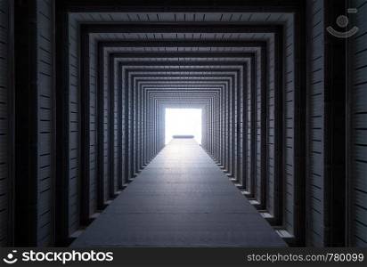 Bottom view of stack building floors with copy space for construction and architecture design background. Looking up at abstract modern tunnel corridor.