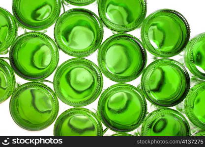 Bottoms of empty glass bottles on white background