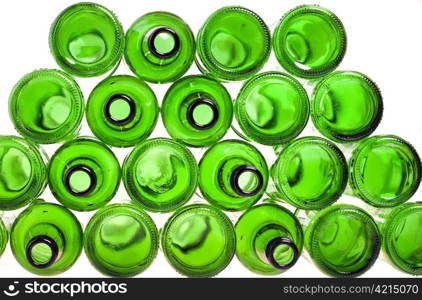 Bottoms of empty glass bottles on white background