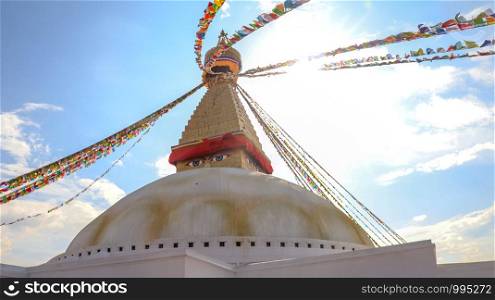 Boudhanath Stupa in Kathmandu, Nepal. UNESCO World Heritage Site.