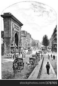 Boulevard and Porte Saint Denis, vintage engraved illustration. Paris - Auguste VITU ? 1890.