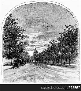 Boulevard of the Invalides seen from the rue de Sevres, vintage engraved illustration. Paris - Auguste VITU ? 1890.