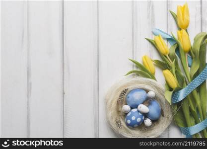 bouquet near nest with eggs