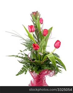 Bouquet of beautiful red tulips isolated on white background.