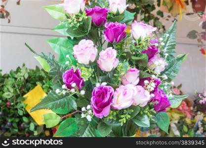 bouquet of bright fake violet roses