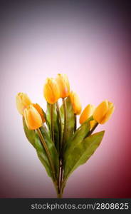 Bouquet of colorful tulips on the table