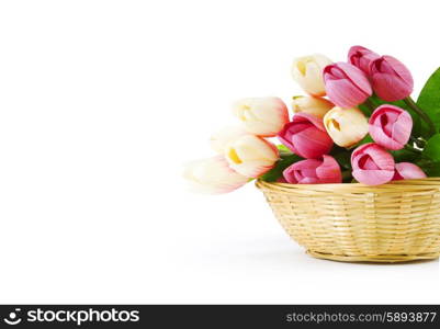 Bouquet of colorful tulips on the table