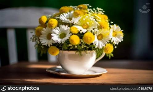 bouquet of daisies, summer chamomile flowers on table  generative ai.