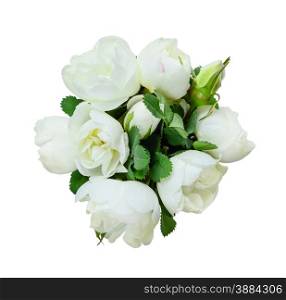 Bouquet of fragrant flowers of white dog-roses isolated at white