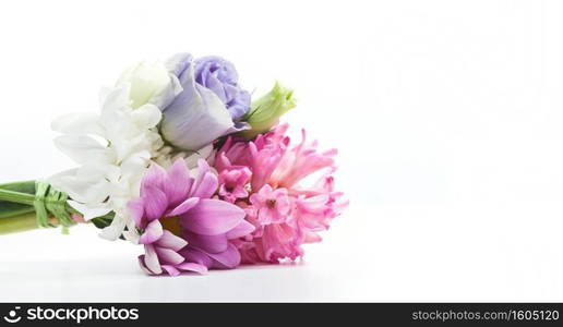 Bouquet of fresh flowers isolated on white. Perfect composition for Mother’s Day or Valentine’s Day.. Bouquet of fresh flowers isolated on white. 