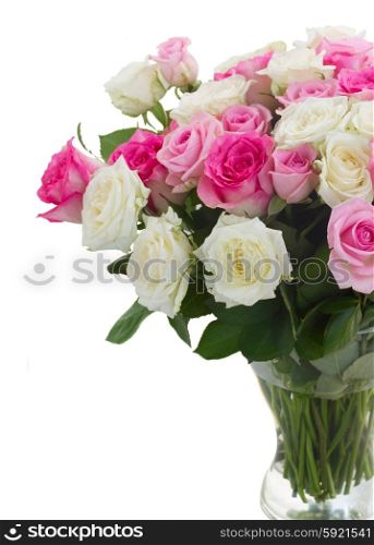 bouquet of fresh roses. bouquet of fresh pink and white fresh roses close up solated on white background