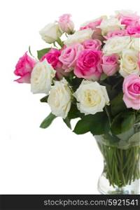bouquet of fresh roses. bouquet of fresh pink and white fresh roses close up solated on white background