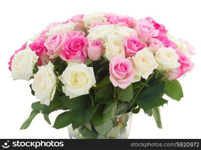 bouquet of fresh roses. bouquet of pink and white fresh roses iclose up solated on white background