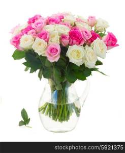 bouquet of fresh roses. bouquet of pink and white fresh roses isolated on white background