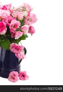 bouquet of fresh roses. bouquet of pink roses and eustoma flowers isolated on white background