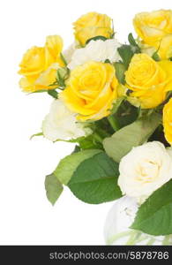 bouquet of fresh roses. bouquet of yellow and white fresh roses close up isolated on white background