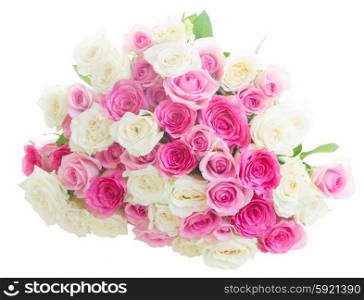 bouquet of fresh roses. bunch of pink and white fresh roses solated on white background