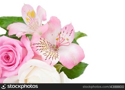 Bouquet of pink flowers isolated on a white background