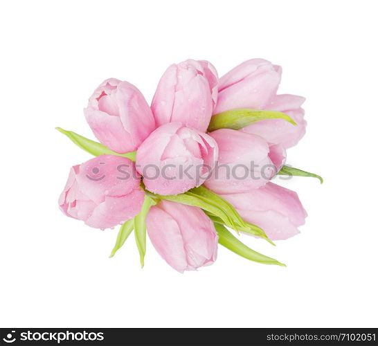 Bouquet of pink tulips flowers isolated on white background