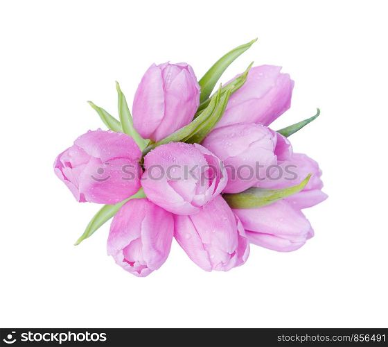 Bouquet of pink tulips flowers isolated on white background